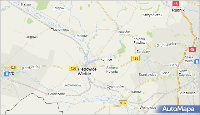 mapa Kornice, Kornice na mapie Targeo