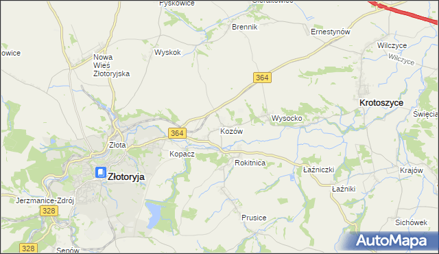 mapa Kozów gmina Złotoryja, Kozów gmina Złotoryja na mapie Targeo