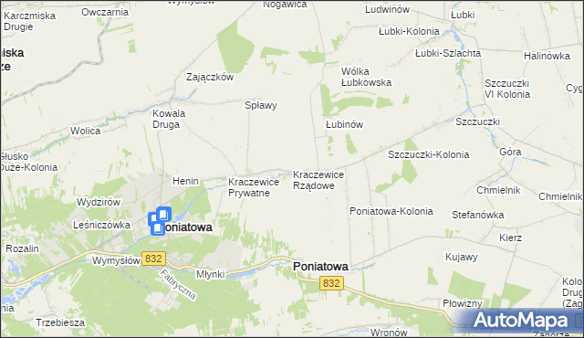 mapa Kraczewice Rządowe, Kraczewice Rządowe na mapie Targeo