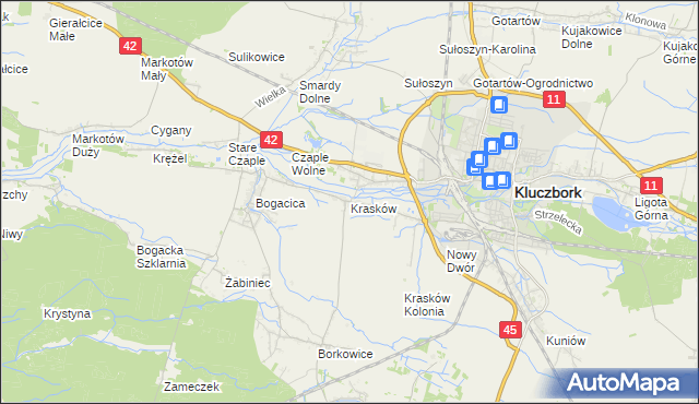 mapa Krasków gmina Kluczbork, Krasków gmina Kluczbork na mapie Targeo