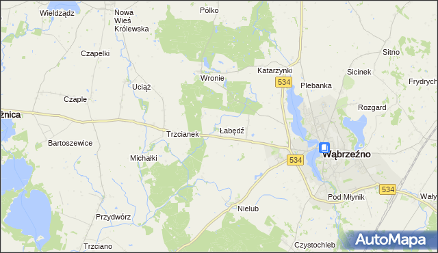 mapa Łabędź gmina Ryńsk, Łabędź gmina Ryńsk na mapie Targeo