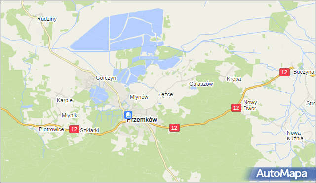 mapa Łężce gmina Przemków, Łężce gmina Przemków na mapie Targeo