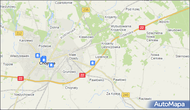 mapa Lipienice gmina Chojnice, Lipienice gmina Chojnice na mapie Targeo