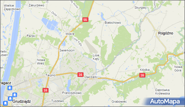 mapa Lisie Kąty gmina Grudziądz, Lisie Kąty gmina Grudziądz na mapie Targeo