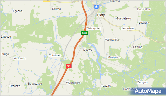 mapa Lisowo gmina Płoty, Lisowo gmina Płoty na mapie Targeo