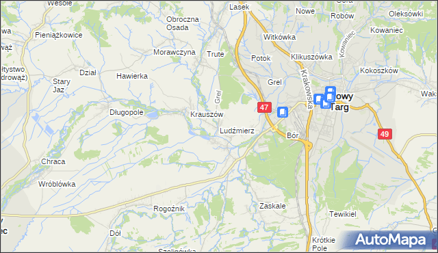 mapa Ludźmierz, Ludźmierz na mapie Targeo