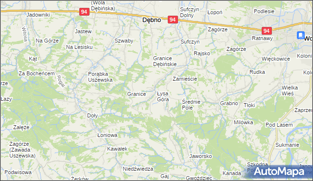 mapa Łysa Góra gmina Dębno, Łysa Góra gmina Dębno na mapie Targeo