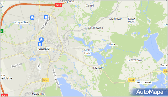 mapa Mała Huta gmina Suwałki, Mała Huta gmina Suwałki na mapie Targeo