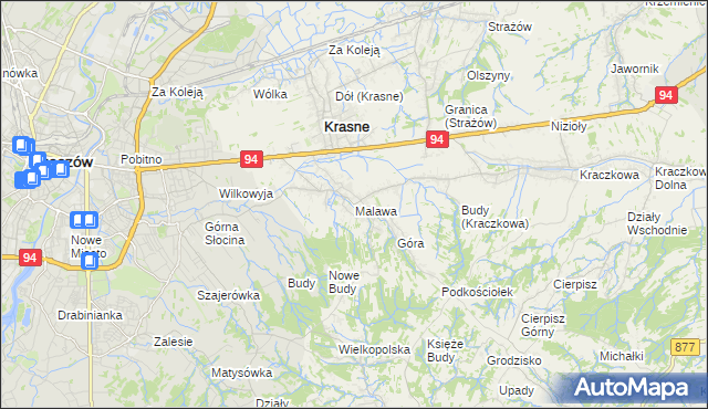 mapa Malawa gmina Krasne, Malawa gmina Krasne na mapie Targeo