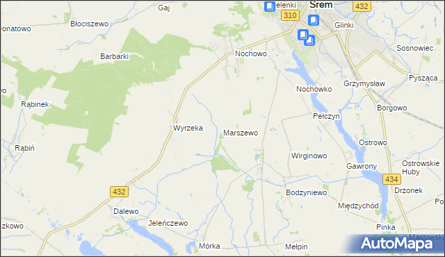 mapa Marszewo gmina Śrem, Marszewo gmina Śrem na mapie Targeo