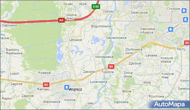 mapa Mikołajowice gmina Wierzchosławice, Mikołajowice gmina Wierzchosławice na mapie Targeo