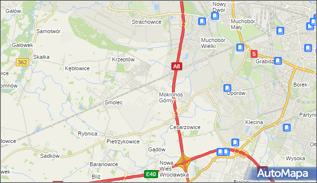 mapa Mokronos Górny, Mokronos Górny na mapie Targeo