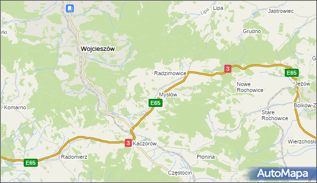 mapa Mysłów gmina Bolków, Mysłów gmina Bolków na mapie Targeo