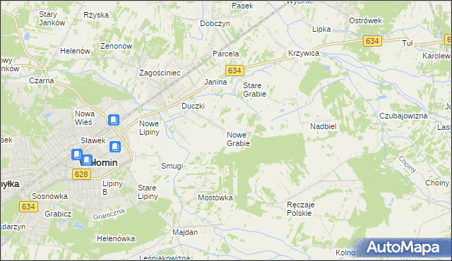 mapa Nowe Grabie gmina Wołomin, Nowe Grabie gmina Wołomin na mapie Targeo