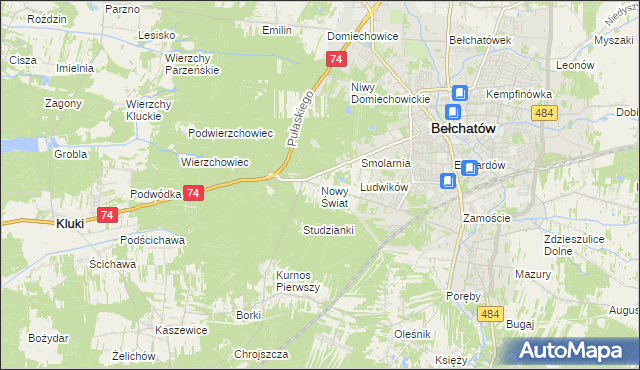 mapa Nowy Świat gmina Bełchatów, Nowy Świat gmina Bełchatów na mapie Targeo