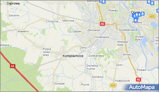 mapa Osiny gmina Komprachcice, Osiny gmina Komprachcice na mapie Targeo