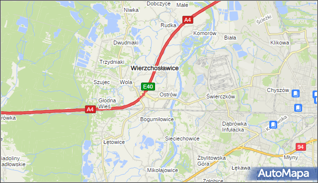 mapa Ostrów gmina Wierzchosławice, Ostrów gmina Wierzchosławice na mapie Targeo