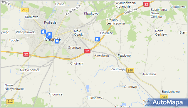 mapa Pawłówko gmina Chojnice, Pawłówko gmina Chojnice na mapie Targeo