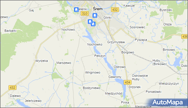 mapa Pełczyn gmina Śrem, Pełczyn gmina Śrem na mapie Targeo