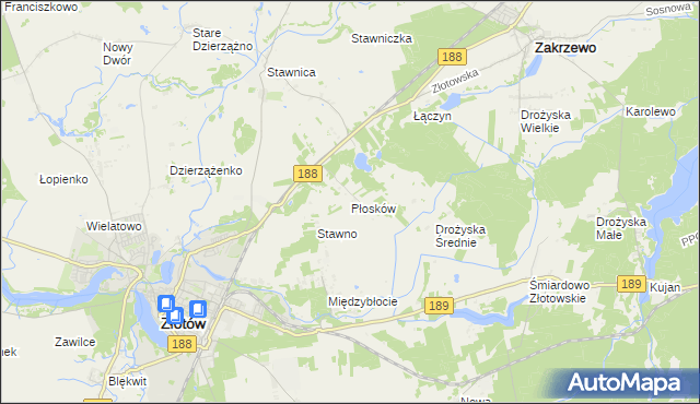 mapa Płosków gmina Złotów, Płosków gmina Złotów na mapie Targeo