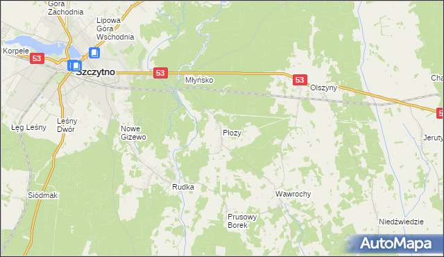 mapa Płozy, Płozy na mapie Targeo