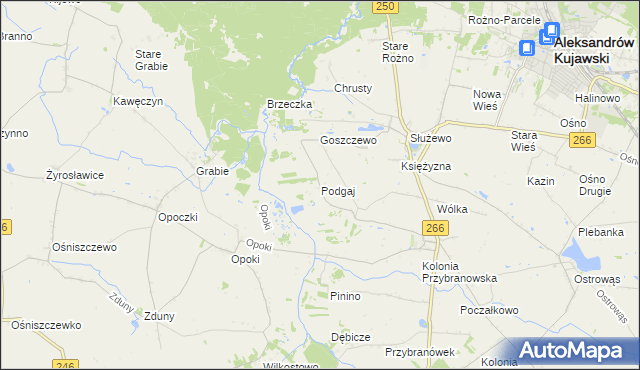 mapa Podgaj gmina Aleksandrów Kujawski, Podgaj gmina Aleksandrów Kujawski na mapie Targeo