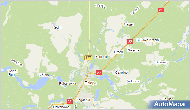 mapa Podlesie gmina Człopa, Podlesie gmina Człopa na mapie Targeo