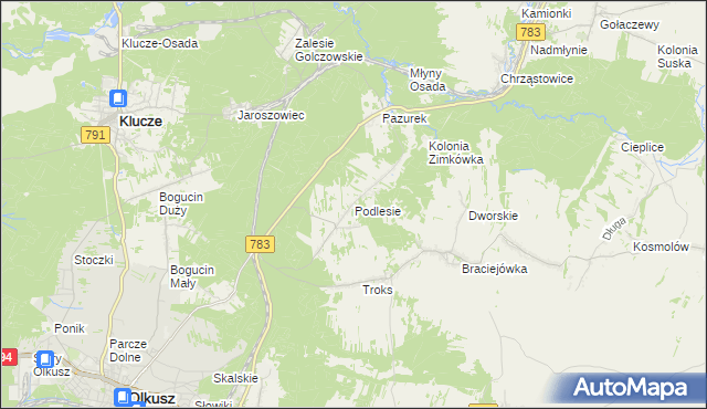 mapa Podlesie gmina Olkusz, Podlesie gmina Olkusz na mapie Targeo