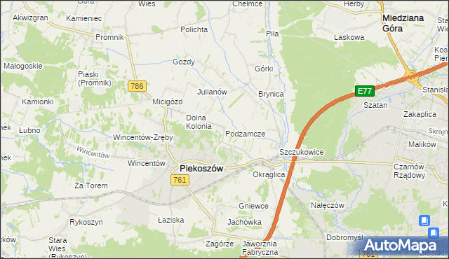 mapa Podzamcze gmina Piekoszów, Podzamcze gmina Piekoszów na mapie Targeo