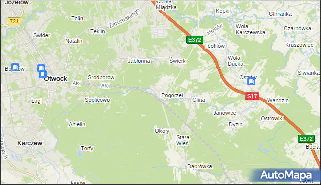 mapa Pogorzel gmina Celestynów, Pogorzel gmina Celestynów na mapie Targeo