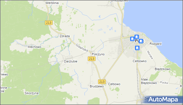 mapa Połczyno gmina Puck, Połczyno gmina Puck na mapie Targeo