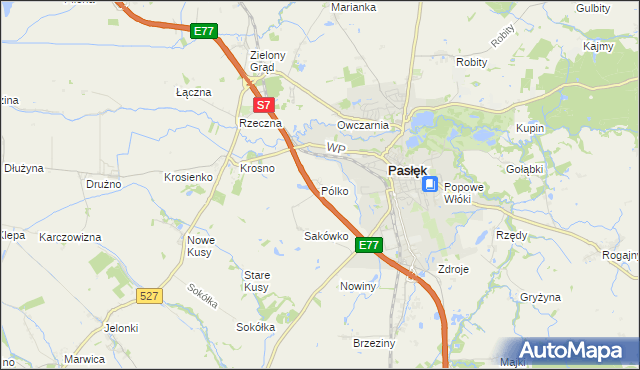 mapa Pólko gmina Pasłęk, Pólko gmina Pasłęk na mapie Targeo