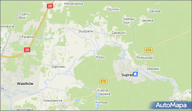 mapa Pólko gmina Supraśl, Pólko gmina Supraśl na mapie Targeo