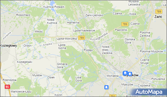 mapa Postęp, Postęp na mapie Targeo