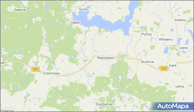 mapa Radostowo gmina Jeziorany, Radostowo gmina Jeziorany na mapie Targeo