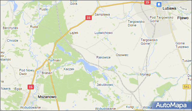 mapa Rakowice gmina Lubawa, Rakowice gmina Lubawa na mapie Targeo