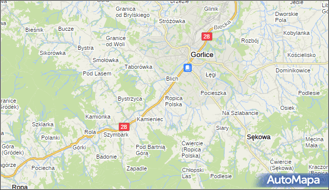 mapa Ropica Polska, Ropica Polska na mapie Targeo