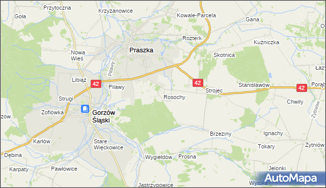 mapa Rosochy gmina Praszka, Rosochy gmina Praszka na mapie Targeo