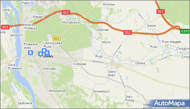 mapa Rudy gmina Końskowola, Rudy gmina Końskowola na mapie Targeo