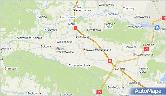 mapa Ruszcza-Płaszczyzna, Ruszcza-Płaszczyzna na mapie Targeo