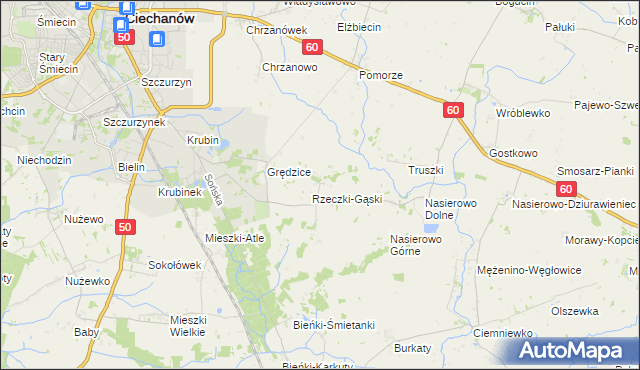mapa Rzeczki gmina Ciechanów, Rzeczki gmina Ciechanów na mapie Targeo