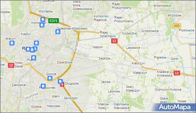 mapa Sadków gmina Jedlnia-Letnisko, Sadków gmina Jedlnia-Letnisko na mapie Targeo