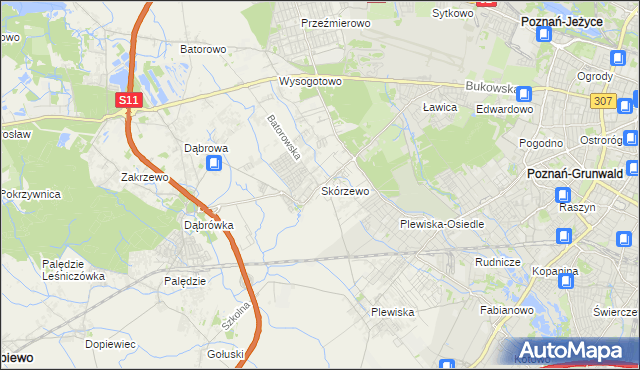 mapa Skórzewo gmina Dopiewo, Skórzewo gmina Dopiewo na mapie Targeo