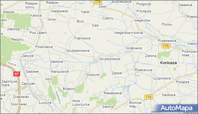 mapa Skrzeszowice, Skrzeszowice na mapie Targeo