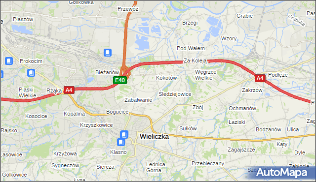 mapa Śledziejowice, Śledziejowice na mapie Targeo