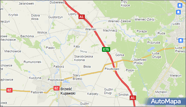 mapa Słone gmina Brześć Kujawski, Słone gmina Brześć Kujawski na mapie Targeo