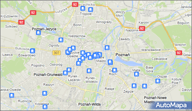 mapa Stare Miasto gmina Poznań, Stare Miasto gmina Poznań na mapie Targeo