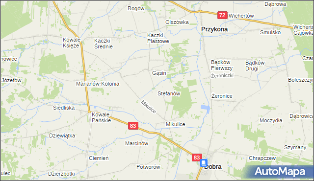 mapa Stefanów gmina Dobra, Stefanów gmina Dobra na mapie Targeo