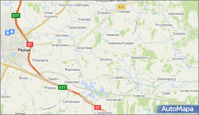 mapa Strubiny gmina Płońsk, Strubiny gmina Płońsk na mapie Targeo