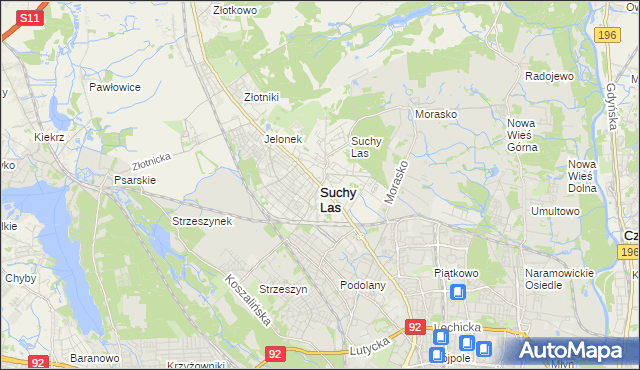 mapa Suchy Las powiat poznański, Suchy Las powiat poznański na mapie Targeo